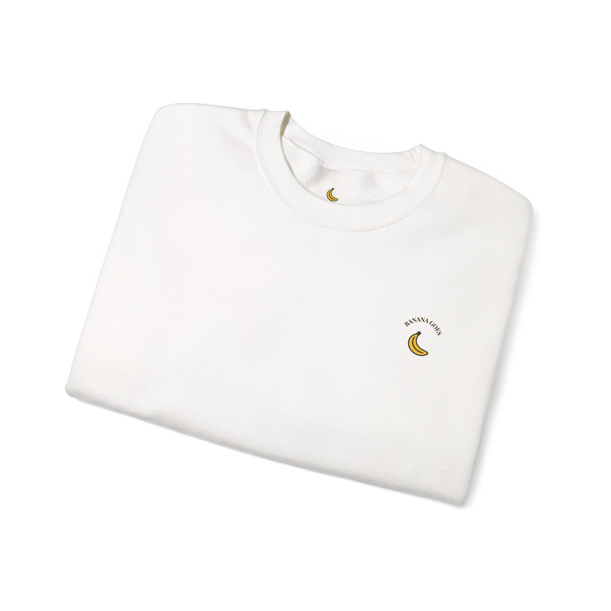 White t-shirt with banana logo on a white background
