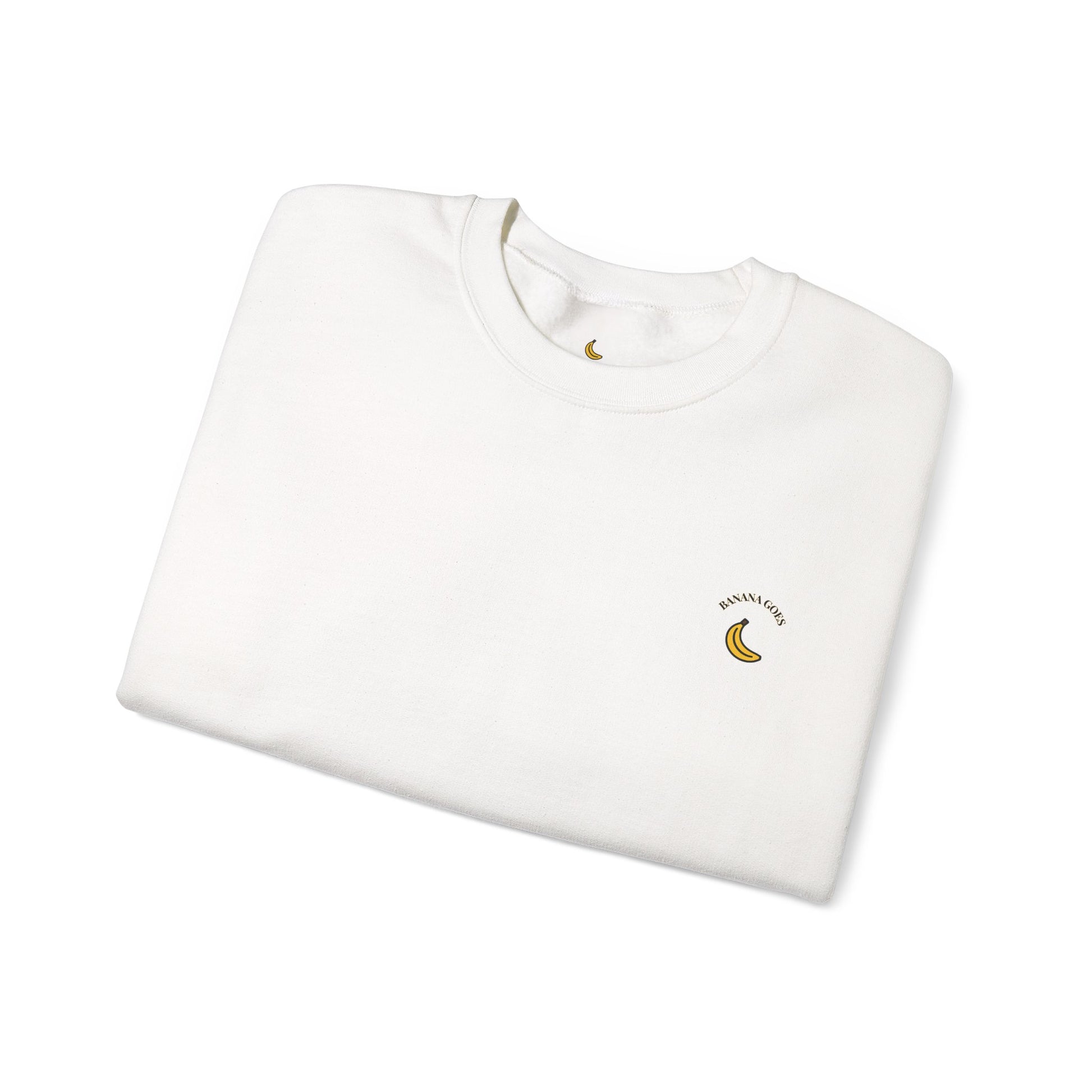 White t-shirt with a banana logo on a white background