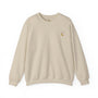 Beige sweatshirt with a small logo on a white background