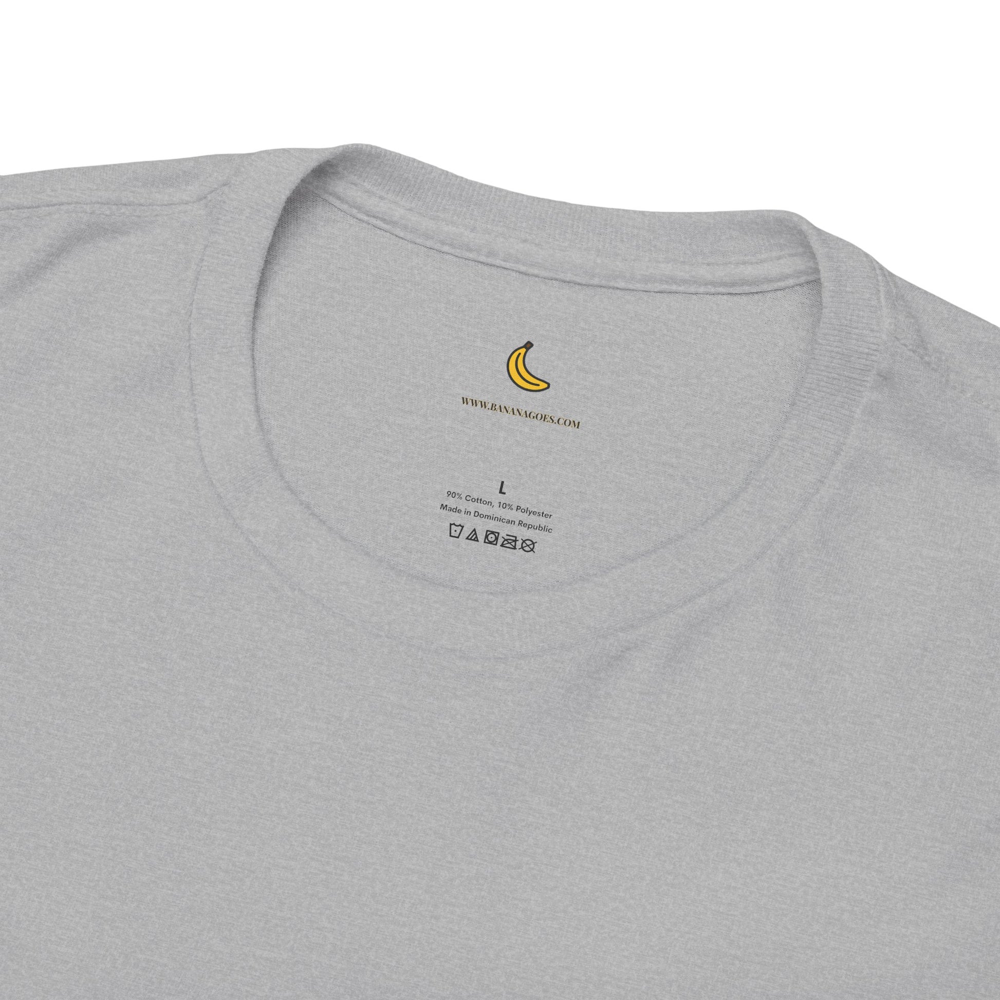 Gray t-shirt with a banana logo and text on a white background