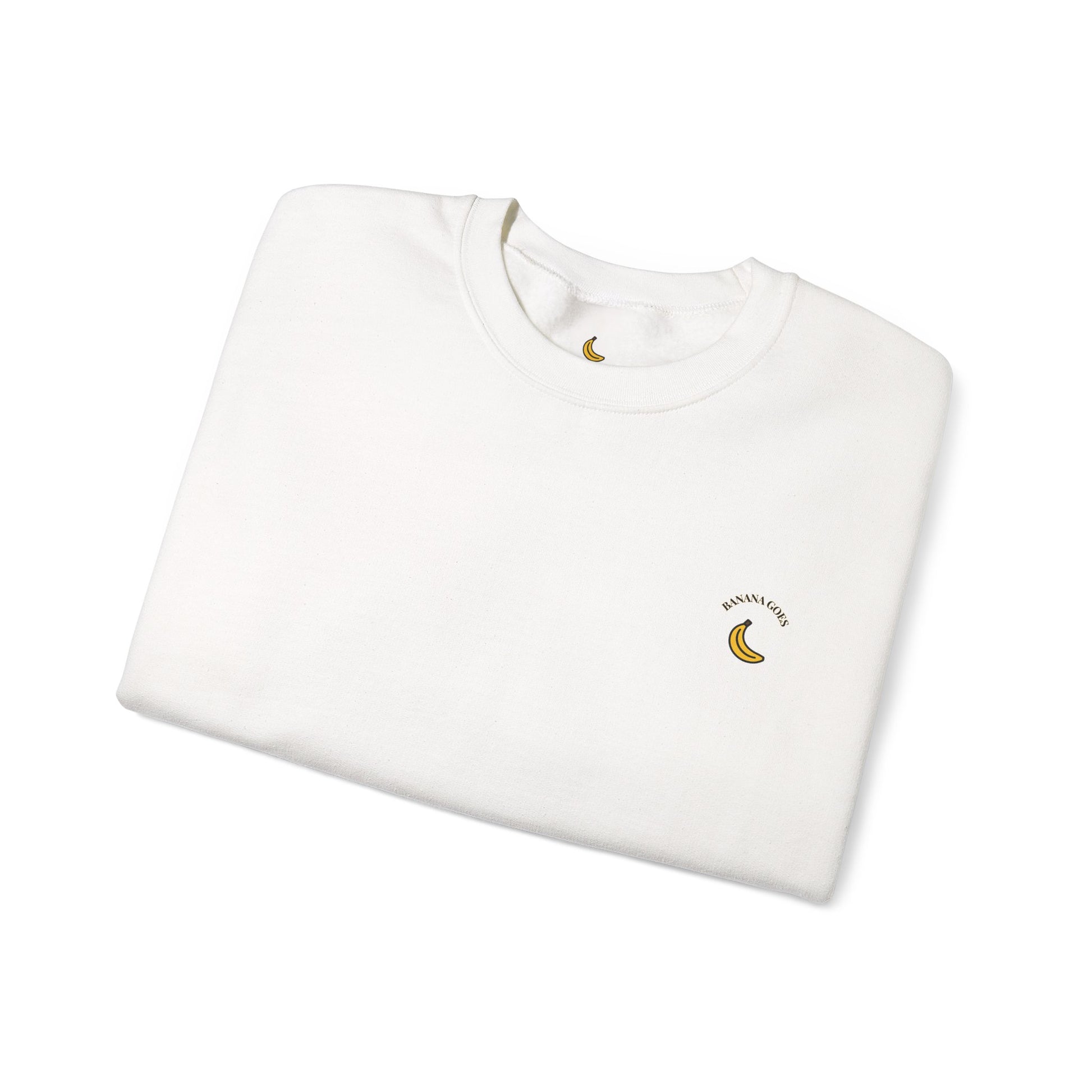 White t-shirt with banana logo on a white background