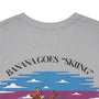 Gray t-shirt with 'Banana Goes Skiing' graphic design on a white background